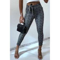 Pantalon slim noir avec motif poches et ceinture