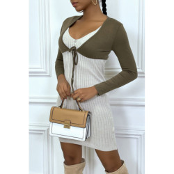 Bolero taupe en viscose à manches longues