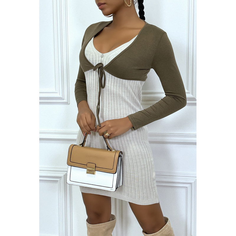 Bolero taupe en viscose à manches longues