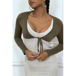 Bolero taupe en viscose à manches longues