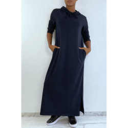 Longue robe sweat abaya marine à capuche