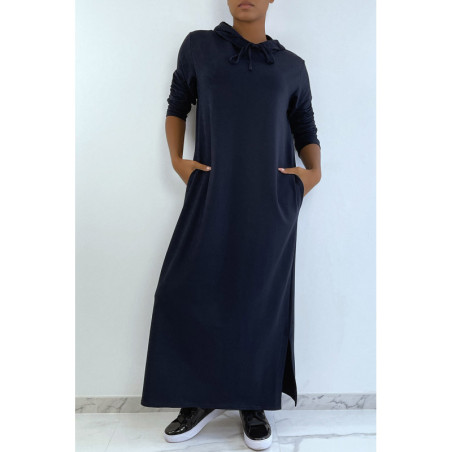 Longue robe sweat abaya marine à capuche