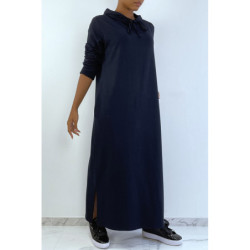 Longue robe sweat abaya marine à capuche
