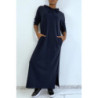Longue robe sweat abaya marine à capuche