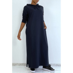 Longue robe sweat abaya marine à capuche