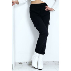 Pantalon treillis noir en strech avec poches