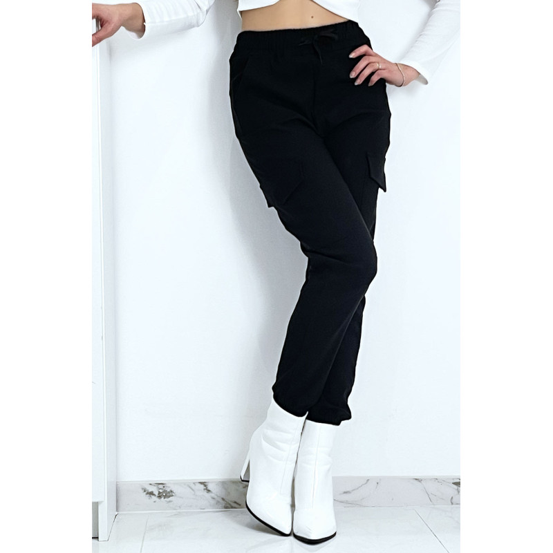 Pantalon treillis noir en strech avec poches