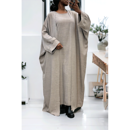 Abaya 2 pièces robe et kimono en gris