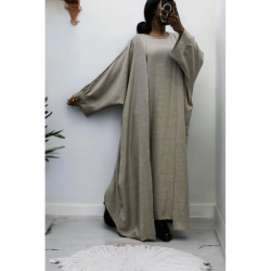 Abaya 2 pièces robe et kimono en gris