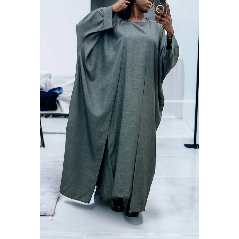 Abaya 2 pièces robe et kimono en anthracite