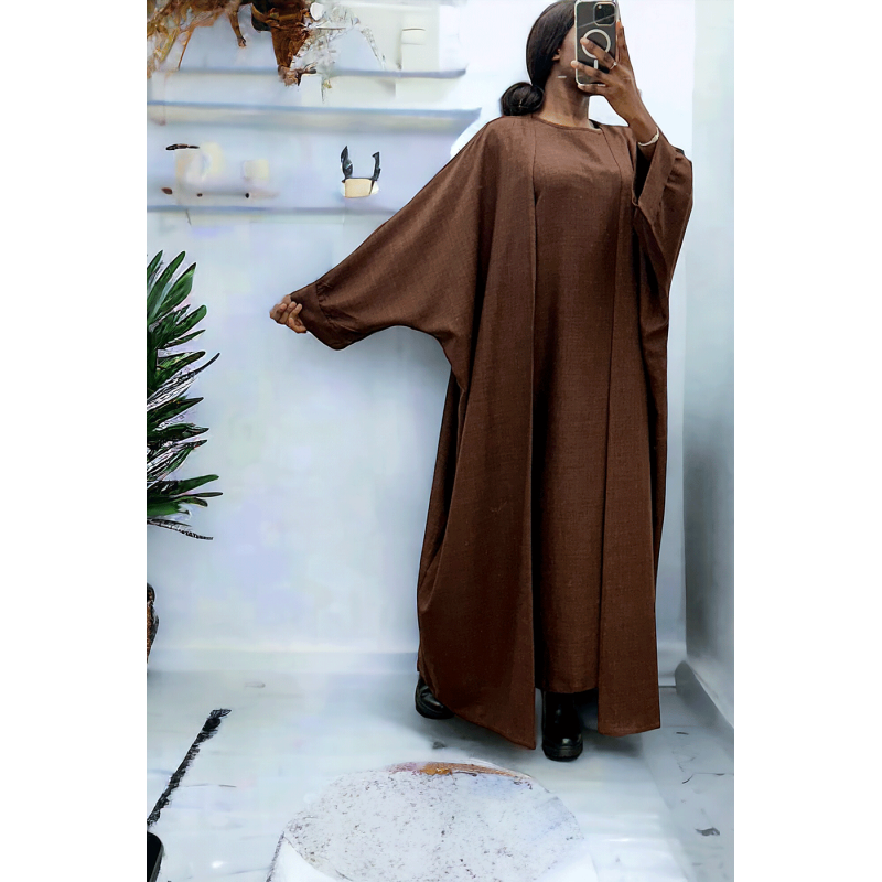 Abaya 2 pièces robe et kimono en choco