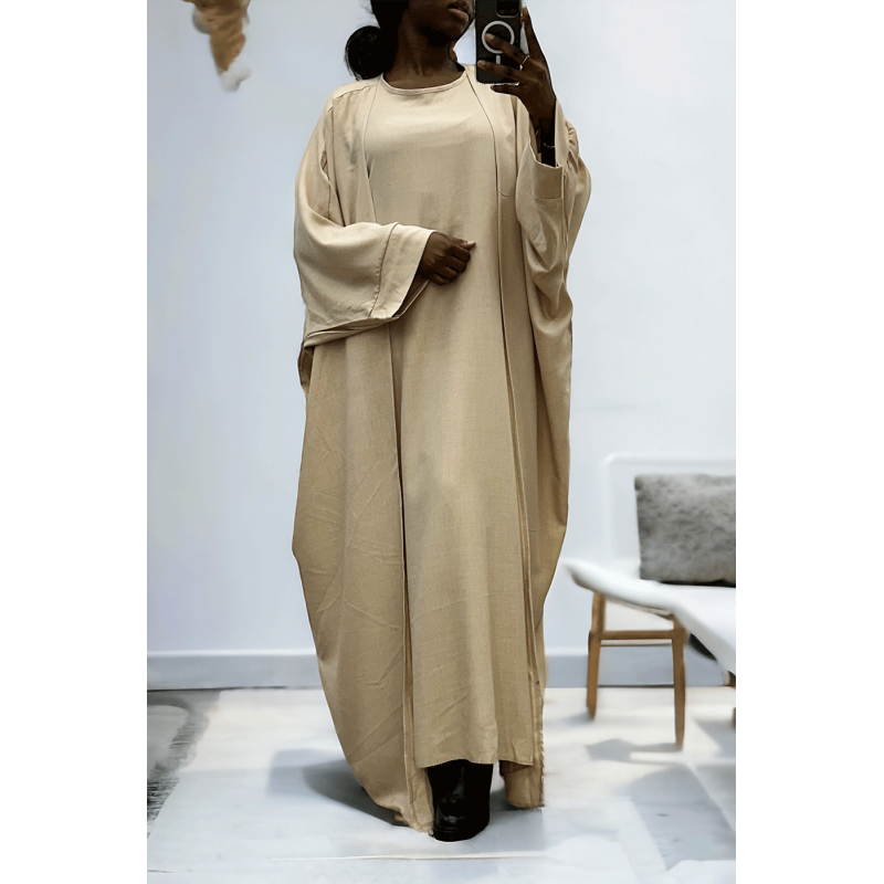 Abaya 2 pièces robe et kimono en beige