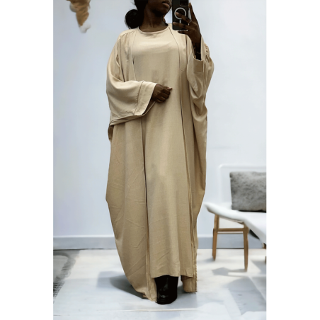 Abaya 2 pièces robe et kimono en beige