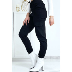 Pantalon treillis noir en strech avec poches