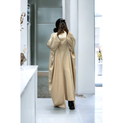 Abaya 2 pièces robe et kimono en beige