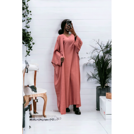 Abaya 2 pièces robe et kimono en rose