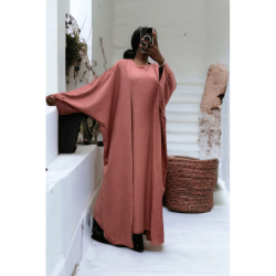Abaya 2 pièces robe et kimono en rose