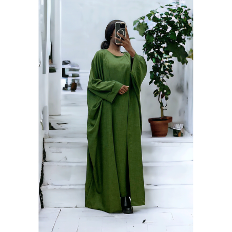 Abaya 2 pièces robe et kimono en kaki