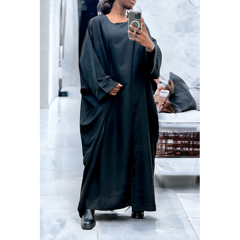 Abaya 2 pièces robe et kimono en noir