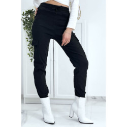 Pantalon treillis noir en strech avec poches