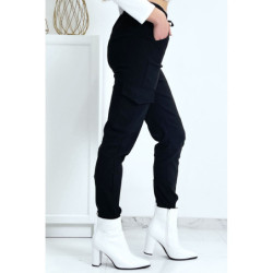 Pantalon treillis noir en strech avec poches