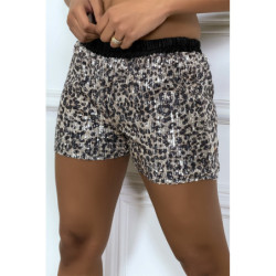 Mini short noir leopard en sequins