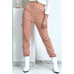 Pantalon treillis rose en strech avec poches