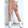 Pantalon treillis rose en strech avec poches