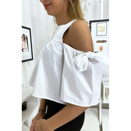 Blouse crop top blanche avec noeuds