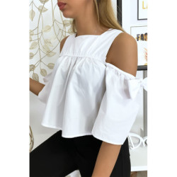 Blouse crop top blanche avec noeuds
