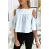 Blouse crop top bleu avec noeuds