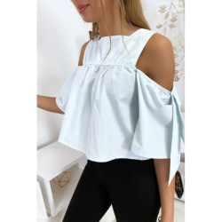 Blouse crop top bleu avec noeuds