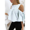 Blouse crop top bleu avec noeuds