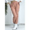 Pantalon treillis rose en strech avec poches