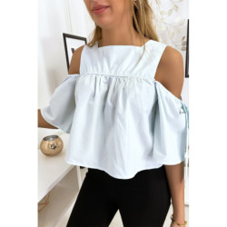 Blouse crop top bleu avec noeuds