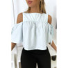 Blouse crop top bleu avec noeuds