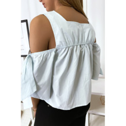 Blouse crop top bleu avec noeuds