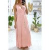 Longue robe croisé en rose avec ceinture en cordon