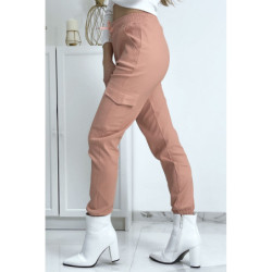 Pantalon treillis rose en strech avec poches