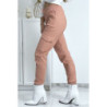 Pantalon treillis rose en strech avec poches