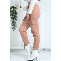 Pantalon treillis rose en strech avec poches