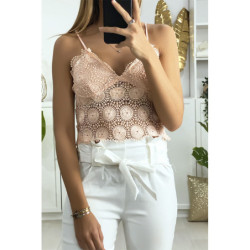 Débardeur en dentelle rose avec bretelles amovible