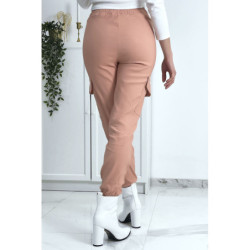 Pantalon treillis rose en strech avec poches