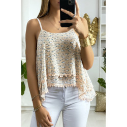 Débardeur rose à volant avec motif et mini pompon