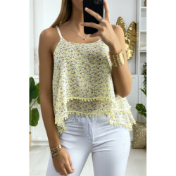 Débardeur jaune à volant avec motif et mini pompon