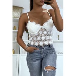 Débardeur en dentelle blanc avec bretelles amovible