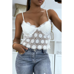 Débardeur en dentelle blanc avec bretelles amovible