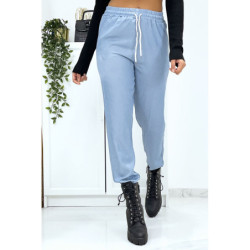 Pantalon cargo effet jean bleu ciel