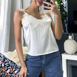 Débardeur blanc satiné avec dentelle