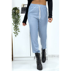 Pantalon cargo effet jean bleu ciel